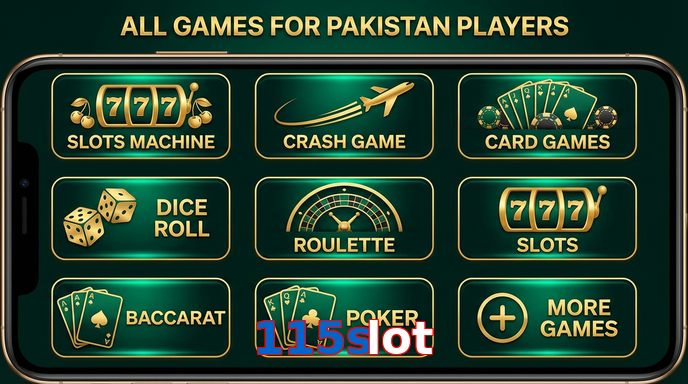 Main screen of 115Slot games page for PK players